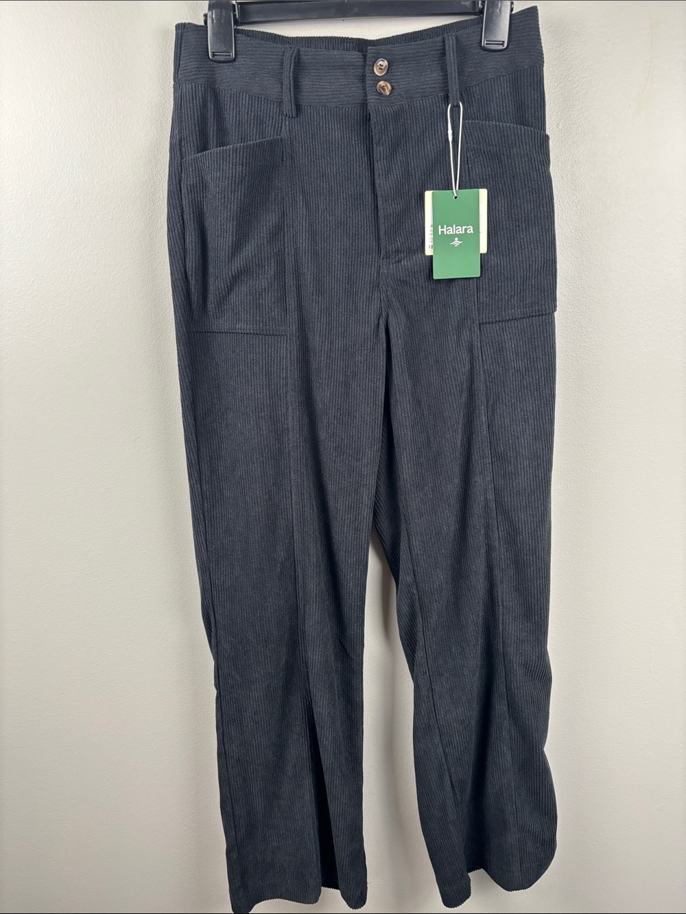 NWT HALARA AuraCord black Corduroy Straight-Leg Pants women M 30” stretch waist - Picture 1 of 9